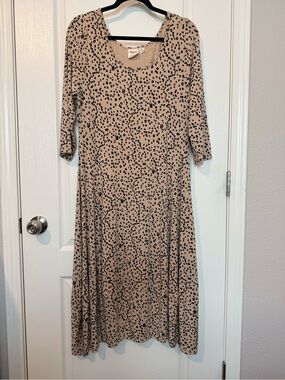 Truth Beige with Tan Black Abstract Print Midi Dress